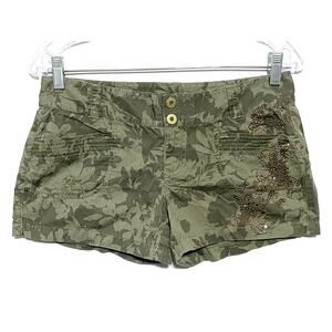 Express Shortie Shorts Women 2 Low Rise Y2K VTG Camo Floral Bedazzled Glam Bling